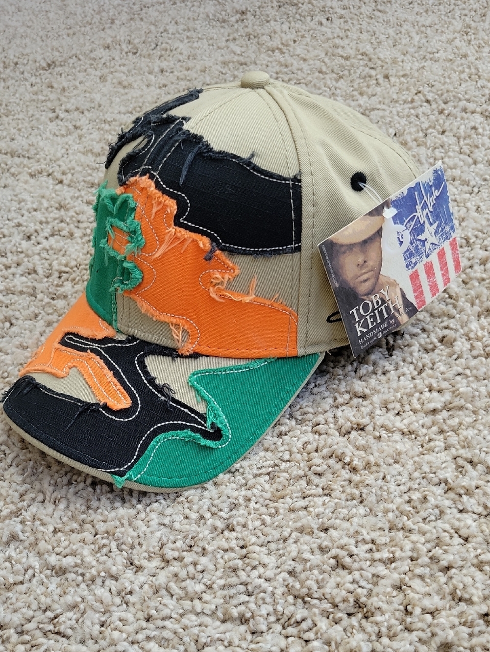 Toby Keith Branded Distressed Patchwork Baseball Cap with a Strap Back